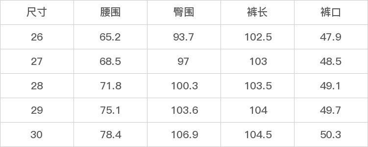 GD-WZAX8601PR-尺码表