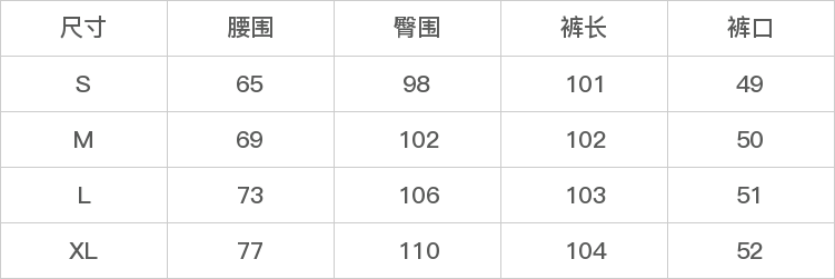 GD-WZRYK75A52-尺码表
